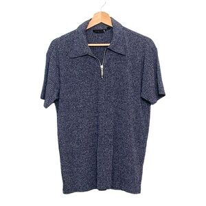 POSITANO Men’s Vintage Zip Up Ribbed Polo Short In Blue Size Medium USA Made